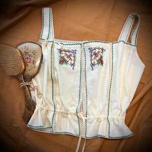 Embroidered Edwardian corset cover. Lovely Victorian camisole cotton top L